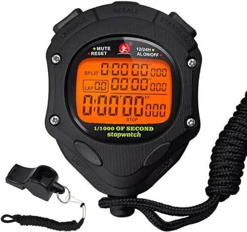Temporizador de cronómetro con retroiluminación de memoria de 100 vueltas, temporizador digital de 0,001 segundos, cronómetro profesional digital con reloj despertador de cuenta regresiva y marcapasos