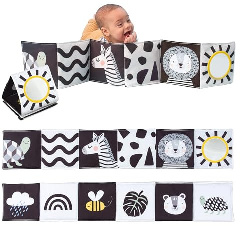 Taf Toys Newborn Soft Activity Book Black & White High Contrast Baby Book Infant Sensory Toys Tummy Time Soft Cloth Books for Babies Textured Fabric Crinkling Shapes Patterns 0-12 Months Newborn Toys