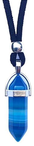 ASTER ALHELÍ Pendentif Homme et Femme avec Pierre Naturelle – Collier Sautoir Artisanal Fait Main, Bijou en Pierre Naturelle au Style Bohème, Idée Cadeau (Agate bleue)