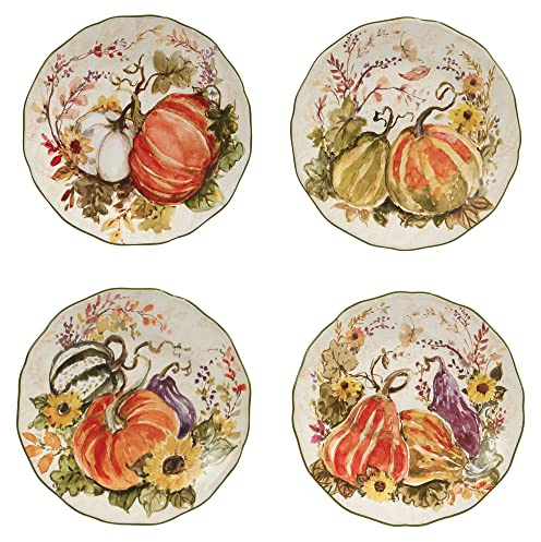 Certified International Harvest Morning Salad/Dessert Plates, Multicolor, Medium, Set of 4