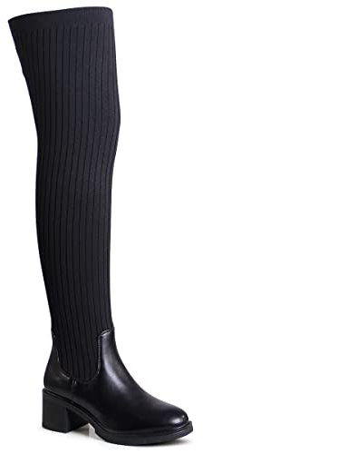 topschuhe24 2609 Damen Overknee Stiefel Strick Stulpen, Farbe:Schwarz, Größe:36 EU