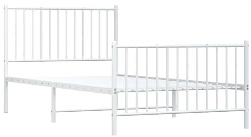 vidaXL Bettgestell, Bettrahmen mit Kopfteil Fußteil, Metallbett Bett mit Lattenrost, Einzelbett Gästebett Schlafzimmer, Metall Weiß 100x200cm