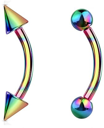 JEWEL BARREL Lot de 2 barres courbées Piercings arcade sourcil Daith Rook Helix oreille Bijoux 16G (1,2 mm) avec longueur de 6 | 8 | 10 | 12 mm et boules de 3 mm & extrémités coniques en paire