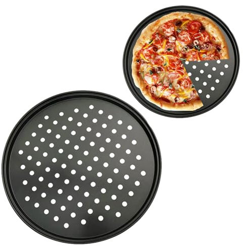 Tissting Pizzablech Gelocht 26cm Runde Perforierte Pizzaform Schwarz Karbonstahl Antihaftbeschichtet Leicht Entformbare Pizza Backblech Kuchenblech für Pizza Pie Flammkuchen