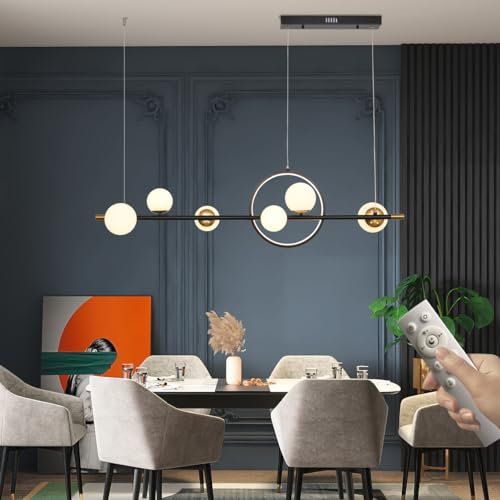 JHYPVII LED Pendelleuchte Esstisch Dimmbar Modern 120 cm, Esszimmerlampe Hängend Schwarz mit Fernbedienung 66 W, Küchenlampe Hängend Höhenverstellbar, Hängeleuchte Küche Groß für Büro Kücheninsel