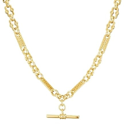 THE BLING KING Gold T-Bar Necklace for Women — 8mm Thick Chain, 20 Inch Long Bracelet — PVD Gold Plated