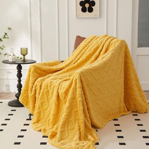 QOFLY Gosig filt, fluffig gul filt, fleecefilt, 100 x 150 cm soffilt, liten filt, soffa, barnfilt, soffa, mjuk, lätt sofföverkast, vardagsrum