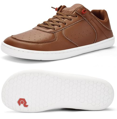 Pulltop Barefoot Wide Toe Box Shoes for Men - Minimalist Barefoot Dress Sneakers Zero Drop Slip On Non Slip for Walking Brown Size 9 Wide