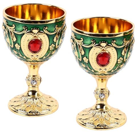 Elegant Vintage Zinklegering Vinglasset Hemmabar Fest 2st Vinglas Retro Metall Bägare Skaftglas (Guld Grön)