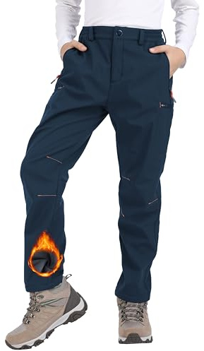 Djtnzdm Skihose Kinder Winter Thermohose Jungen Gefütterte Softshellhose Kinder Mädchen Trekkinghose Winddicht Schneehose Jungen Warm Thermohose Jungen wasserdichte Wanderhose Navyblau 146-152