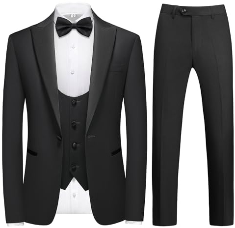 Rogers & Morris Tuxedo Suits for Men Solid 4 Piece Regular Fit Formal Set Peak Lapels Black M
