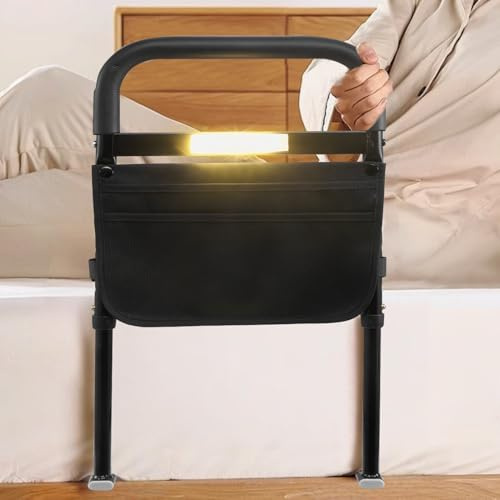 wowspeed Barriere de Lit Adulte, Barrière Potence de Lit avec Capteur de Lumière Amovible, Hauteur Réglable de 43-57 cm, avec Sac de Rangement, pour Personnes âgées, Handicapées, Femmes Enceintes