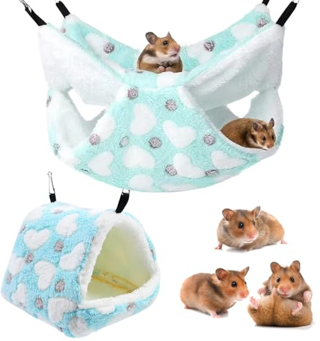 TYXHXTF 2 Stück Kleintier Hängematte, Meerschweinchen Hängematten Weich Warmes Fleece Haustiere Käfig Zubehör Hängende Kleintierbetten für Schlafen Hamster Guinea Pig Ratte Chinchillas