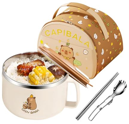 Xijobido Juego de cuencos de fideos, cuenco de ensalada Capybara de 1300 ml con cuchara, vajilla de gran capacidad para comedor diario, sopa, ensalada de fideos, cereales, frutas, oficina
