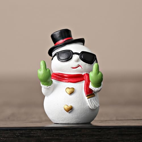 Snowman Figurines Christmas Artificial Stone Decor Cute Finger Statue Decorations Cool Funny Snowman Tabletop Ornaments Winter Xmas Porch Office Desk Decor Supplies