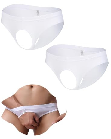 ohyeahlady Tanga Uomo Aperto Davanti Hot Tanga Seducente Perizoma Brasiliano Senza Cuciture Mini Perizoma Seta Di Ghiaccio Sissy G-String Intimo Uomo Gay Hot Jockstrap Sospensorio Bikini 2Pcs Bianco,L