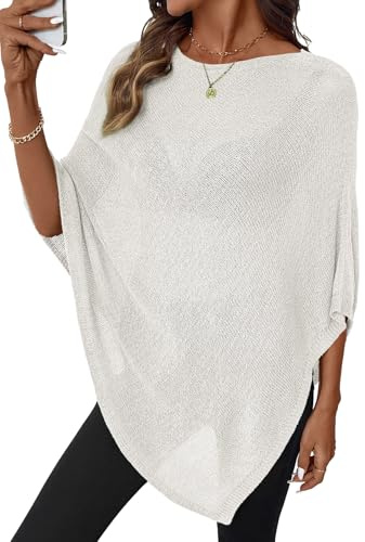 SHEWIN Off the Shoulder Tops for Women Casual Sheer Knit Ponchos Summer Sweaters Lightweight Cute See Through Tops Beach Cover Ups Pullover Beach Outfits for Women,(US 20-22) 2XL,White