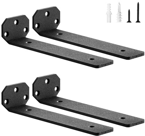 scicent 4 Pack Floating Shelf Brackets Heavy Duty, 50KG Capacity, 5mm Thick, Wall Brackets for Shelves, Shelf Support with Screws (Black 20cm)