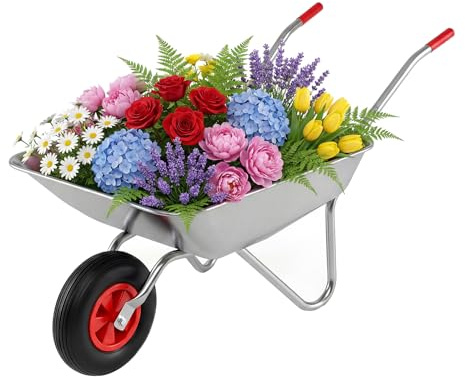 GYMAX Carriola da Giardino a Mano, Carrello Utilitario con Pneumatico in Gomma Grande, Telaio Metallico Zincato, Capacità 136 kg, 62,5 L, Carrello Giardinaggio per Cortile, Fattoria, Prato