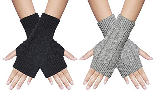Chalier Fashion Fingerlose Handschuhe Armstulpen Damen,Winter Halb Fingerhandschuhe Winterhandschuhe, Wärmer Strick Kurzer Gestrickte Fingerlose Fäustlinge
