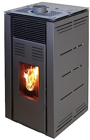 JOIMA - Estufa de Pellets sin electricidad modelo NATUR STYLE 8 kW. Funciona sin Conexion a la red Eléctrica. Color Negro