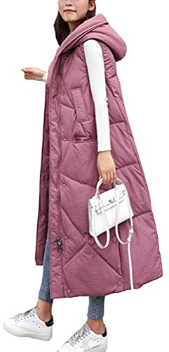 ORANDESIGNE Gilet Lungo in Piumino da Donna Giacca Panciotto Zip Up Tasche Senza Maniche Outwear Cappotto Zipper Gilet di Piuma Parka Maglia Autunno Invernale B Rosa M