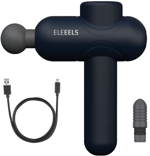 Eleeels Massagepistole G1 Massage Gun, max. 3200 U/min, Massagegerät für den ganzen Körper, 4 Geschwindigkeitsstufen, 2 Massagemodi, ultraleiser Betrieb, gummierter Griff, wiederaufladbar, schwarz