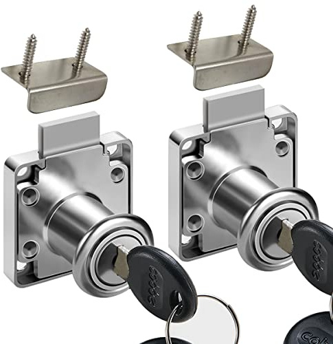 Cabinet Drawer Lock Mailbox Lock Alloy Wardrobe Furniture Locker Lock (Hole Diameter 0.75inch/19MM), Suitable for Door Panels with A Thickness of 17 mm-22 mm. 2 PCS [Silver]
