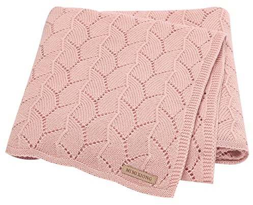 LAWKUL Cellular Blanket Baby 100% Cotton Knitted Soft Knit Crochet Blankets for Newborn Boy Girls Toddler 100x80cm Pink