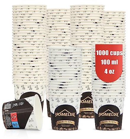 HOMELUX Kaffeebecher Coffee Kaffee To Go Becher 100 ml 4 oz 1000 Stk., Kleine Espresso Pappbecher Kaffeebecher Einweg Espressobecher, Espresso Becher Papier, Mini Einwegbecher Kaffee