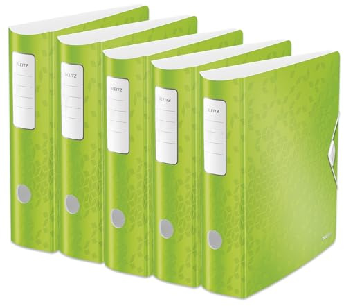 Leitz Qualitäts-Ordner 180° Active WOW, 5er Pack, A4, Breit, Abgerundeter Rücken, 8,2 cm breit, Gummibandverschluss, Leichtes Polyfoam, Plastik-Ordner, WOW Serie, Grün, 11060054