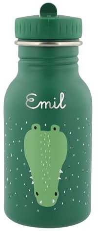 Trixie Baby Krokodil Personalisierte Edelstahl Kindertrinkflasche (350ml) aus rostfreiem Edelstahl mit Namen für Mädchen und Jungen - Auslaufsicher & kinderfreundlich