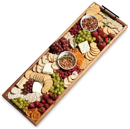 Twine Modern Manor Longboard Cheese Platter with Handles, Rectangular Cheese Board and Home Decor Tray, Dining Table Accessories Acacia Wood Set of 1