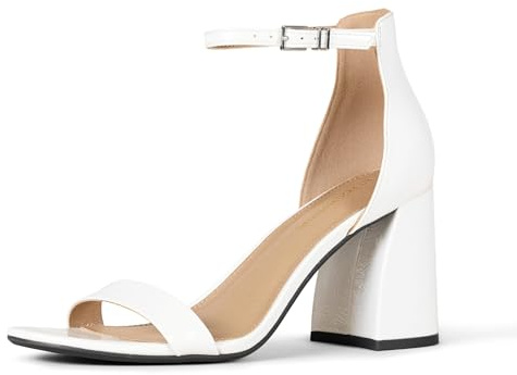 Amazon Essentials Women's High Block Heel Sandal, White Patent, 11 UK