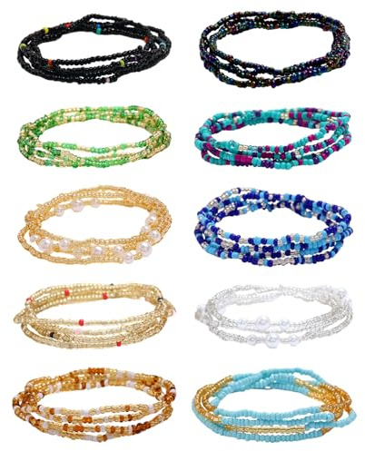 10 Chaînes De Taille Pour Femmes, Chaînes De Perles De Taille Élastiques, Chaînes De Ventre Pour Filles, Chaînes De Danse Du Ventre D'Été, Chaînes Décoratives De Taille, Chaînes De Corps