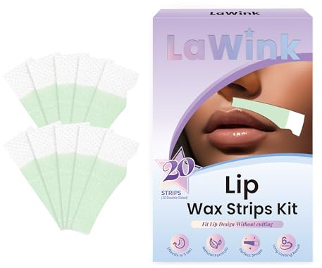 20Pcs Upper Lip Wax Strips, Facial Wax Strips Kit 4 Calming Oil Wipes Working For Upper Lip, Face, Eyebrow, and Chin Mouth waxing Lip upper hair removal Facial Hair Removal for Women LAWINK