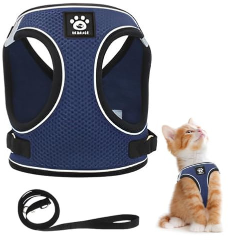 EIHI Dog Harness and Lead Set, Hundegeschirr mit reflektierender Brust und Rückenleine für Hund,Small Soft Mesh Chest Harness for Medium and Small Dogs, Adjustable,Breathable(Dunkelblau L)