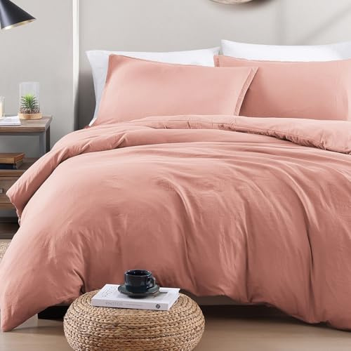 LANE LINEN Juego de ropa de cama de 4 piezas, funda de edredón de microfibra prelavada, sábana bajera y funda de almohada, acogedor y duradero (Rose Dawn)