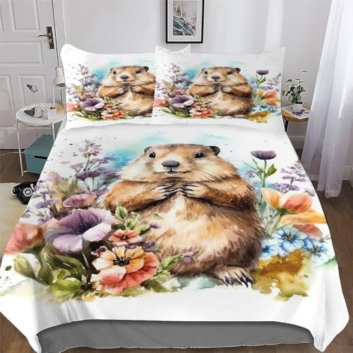 AAPZY Beaver Bedding Set Duvet Cover Comforter Cover Ultra Soft Quilt Cover for Kids, Girls, Boys And Teens 3 Pieces with Pillowcase Cosy Super Easy Care Bed Linen King (220x240cm)