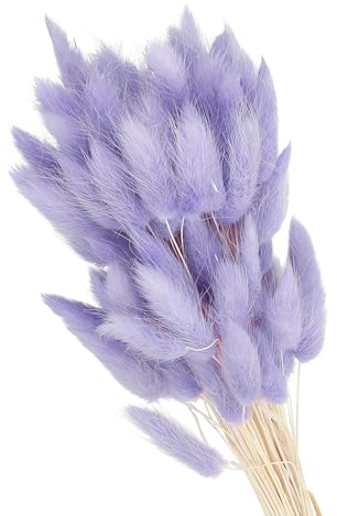 PATIKIL 15.7 Pulgadas Colas de Conejo Flores Secas, 80 Piezas Decoración de Hierba de Pampas Cola de Conejo Hierba de Pampas Natural a Granel Esponjosa Falsa Hierba de Pampas Seca , Morado
