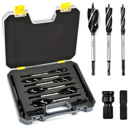 KYYGKY 8PCS Brocas para Madera, Juego de Brocas Profesional para Madera de Acero al Carbono con 2 Adaptadores de Rosca, Herramientas Carpinteria Madera de 10mm/12mm/14mm/16mm/18mm/20mm/22mm/25mm
