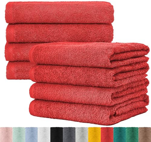 BaSaTex Frottee Handtücher 50x100 im 8er Pack aus 100% Baumwolle - Made in Green Zertifiziert - mit Aufhängeschlaufe - Farbe: Rubin Rot