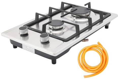Cuisinière à gaz, 2 feux, avec tuyau de gaz et valve de réduction de pression, 3 kW + 1,75 kW, pour cuisine, bureau ou camping, plaque de cuisson électrique pour propane et gaz naturel, 2800 Pa