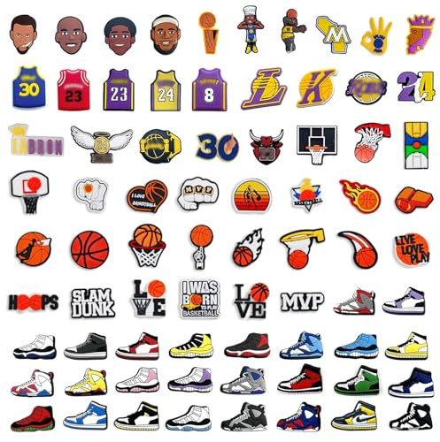 JSTHHTT 75 Pièces Charmes de Chaussure, Breloques de Chaussures sur Le Thème du Basket-ball, Pins Croc Charmes de Chaussure, Accessoires de Breloques, pour Garçons, Enfants, Adolescents et Adultes