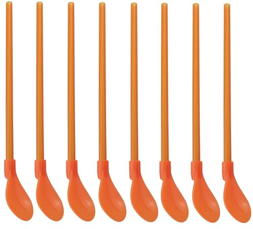 ZZLZX 8PCS Plastic Orange Straw Spoon Removable Reusable Straw Spoon 9x2.3x1 inch Cocktail Coffee Stirrer Total Length 9 inches For Frozen Drinks Milkshake Ice Cream
