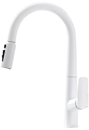 Rubinetti per Cucina e Bagno, Rubinetto a 3 Vie, Miscelatore Bianco con doccetta Estraibile, Leva Singola, beccuccio a Collo di Cigno, Rubinetto per Acqua Potabile