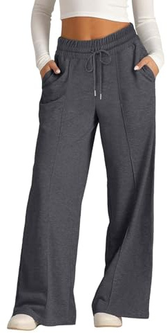 Pantalon ample à jambes larges pour adolescentes - Pantalon de jogging droit taille haute - Longs pantalons avec poches pour enfants - Pantalon d’école décontracté, léger et ample pour la course à