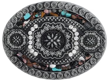 BEAMARKER Vintage västern bältesspänne oval turkos land stora bältesspännen bohemisk stil blommig graverad design smycken för män damer kvinnor jeans klänning kjol kläder dekoration