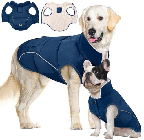 SlowTon Abrigo de Invierno para Perros – Chaqueta para Nieve con Forro Polar Cálido, Franjas Reflectantes y Bolsillos, Chaleco Impermeable para Perros Pequeños y Medianos