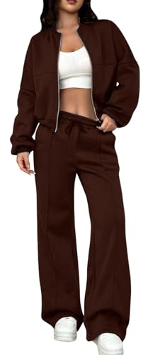 Generico completo donna elegante, 2 PezziTuta Sportiva con Felpa con Zip a Maniche Lunghe e Pantaloni a Gamba Larga con Tasche e Coulisse, Abbigliamento da Casa Autunnale Comodo